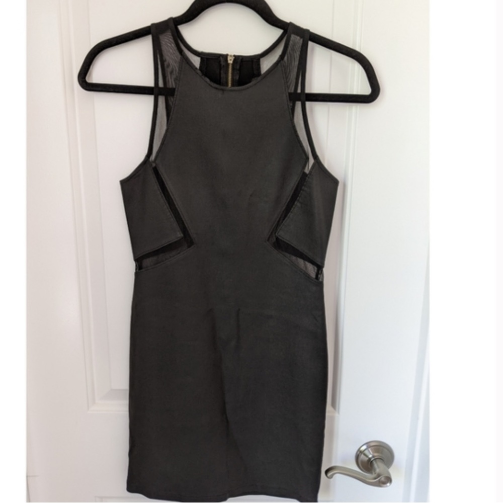 Angl black leather mesh detail dress